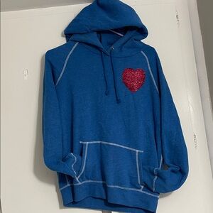 PINK Victoria's Secret Y2K Blue Glitter Bomb Love Rainbow Sparkle Hoodie Large